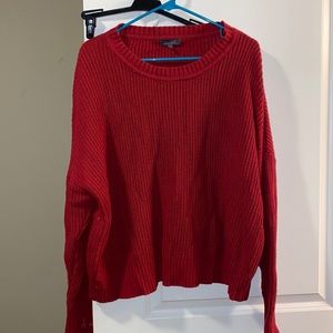 Large, red, chunky knit sweater
